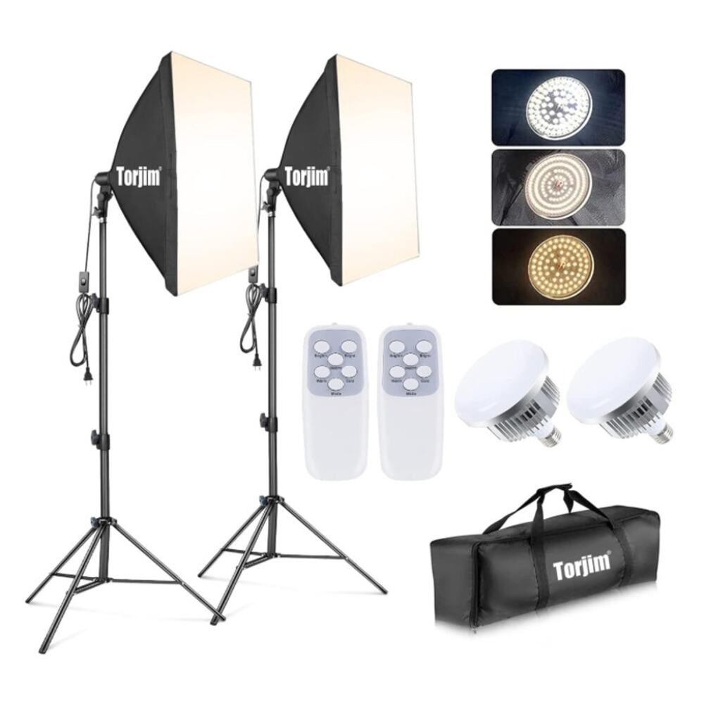 Torjim 27'' Softbox Lighting Kit 2-Pack w/ LED Bulbs & Remote 3000K-7500K